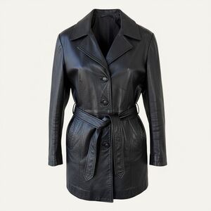 Vintage 90s/Y2K Chocolate Brown Leather Trench Coat - Jacqueline Ferrar Size L